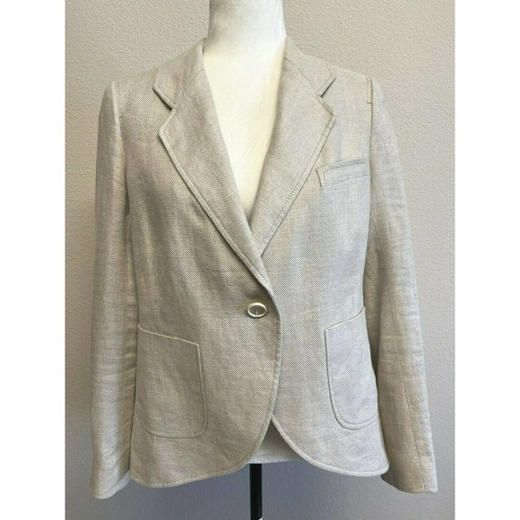 PROENZA SCHOULER Linen Blazer Jacket Size 8 Beige Pockets - Picture 1 of 12
